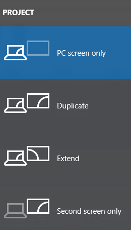 pilihan 4 menu proyeksi di laptop