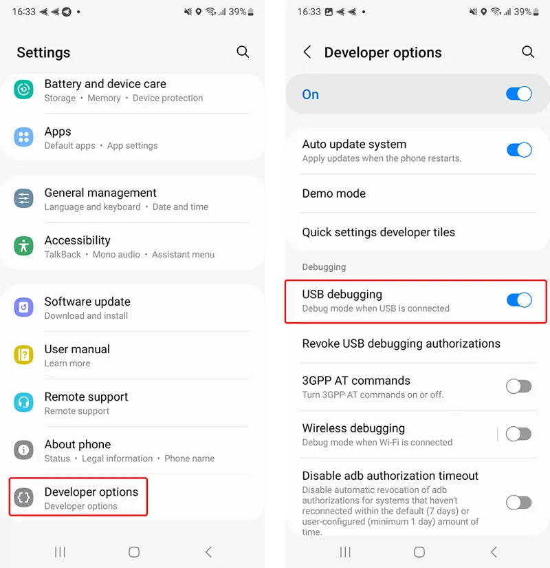 Ilustrasi pilihan usb debugging di android