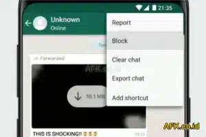 tampilan menu blokir whatsapp yang tidak di kenal