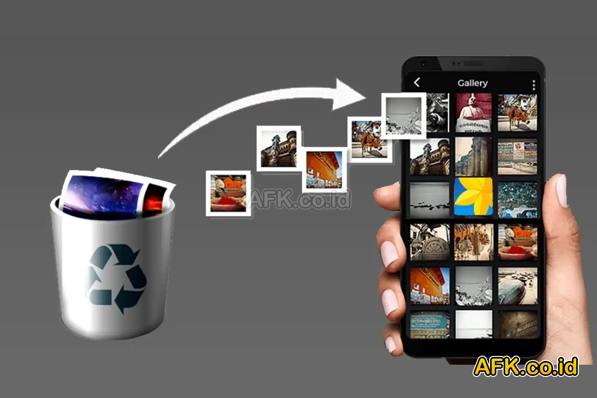 ilustrasi foto keluar dari tong sampah masuk ke galery di hp contoh dari cara mengembalikan foto yang terhapus